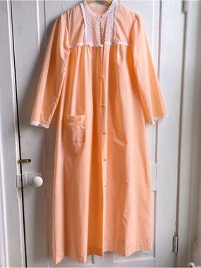 Vintage 60s/70s Sears Perma Prest Peachy Orange Nightgown and Robe Peignoir Set
